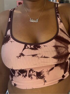 Pink and Brown Tie-Dye Ribbed Crop Tank